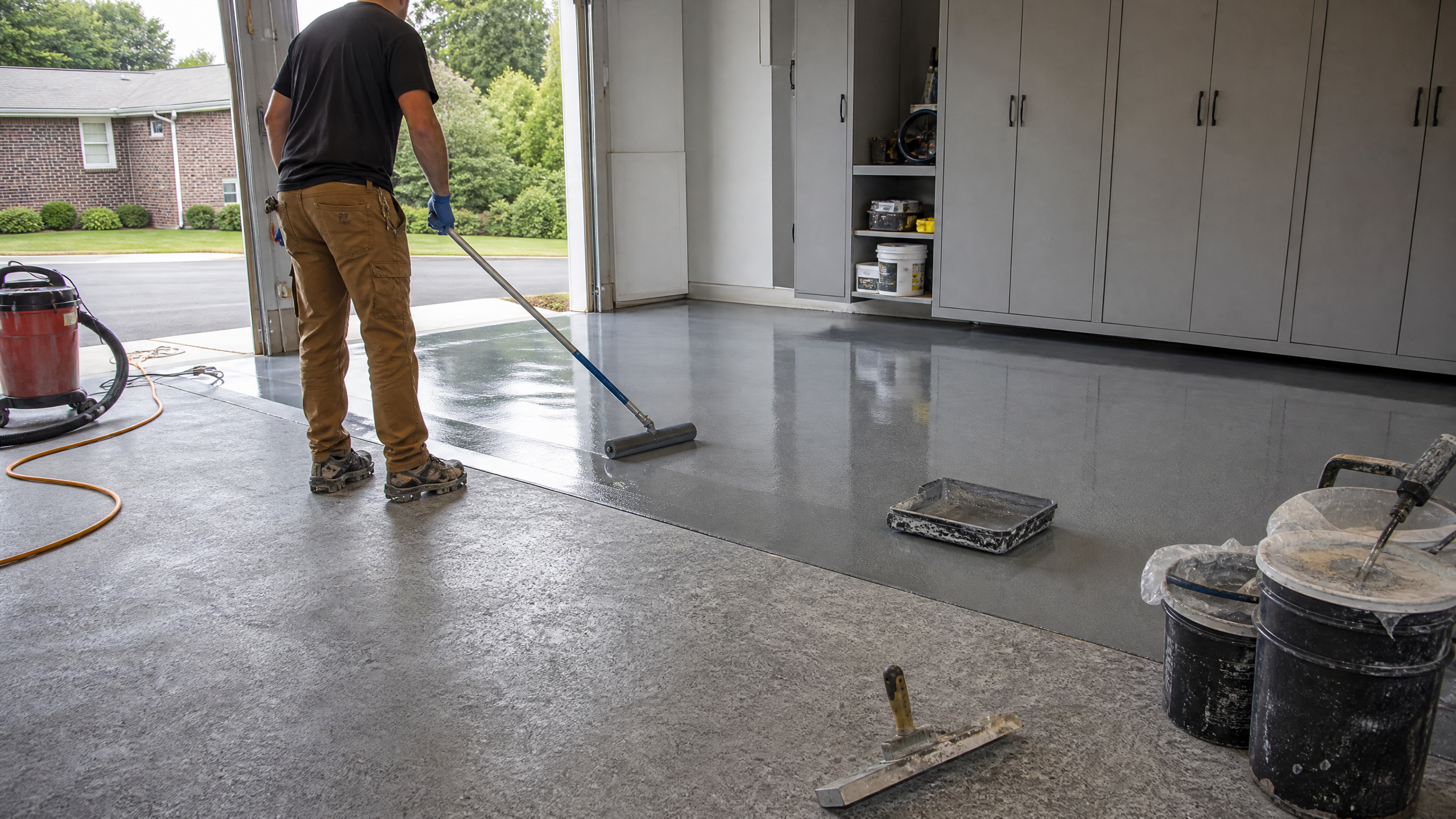 Metallic Epoxy Floors in progress at a American residential property — professional service in Sumter County, SC