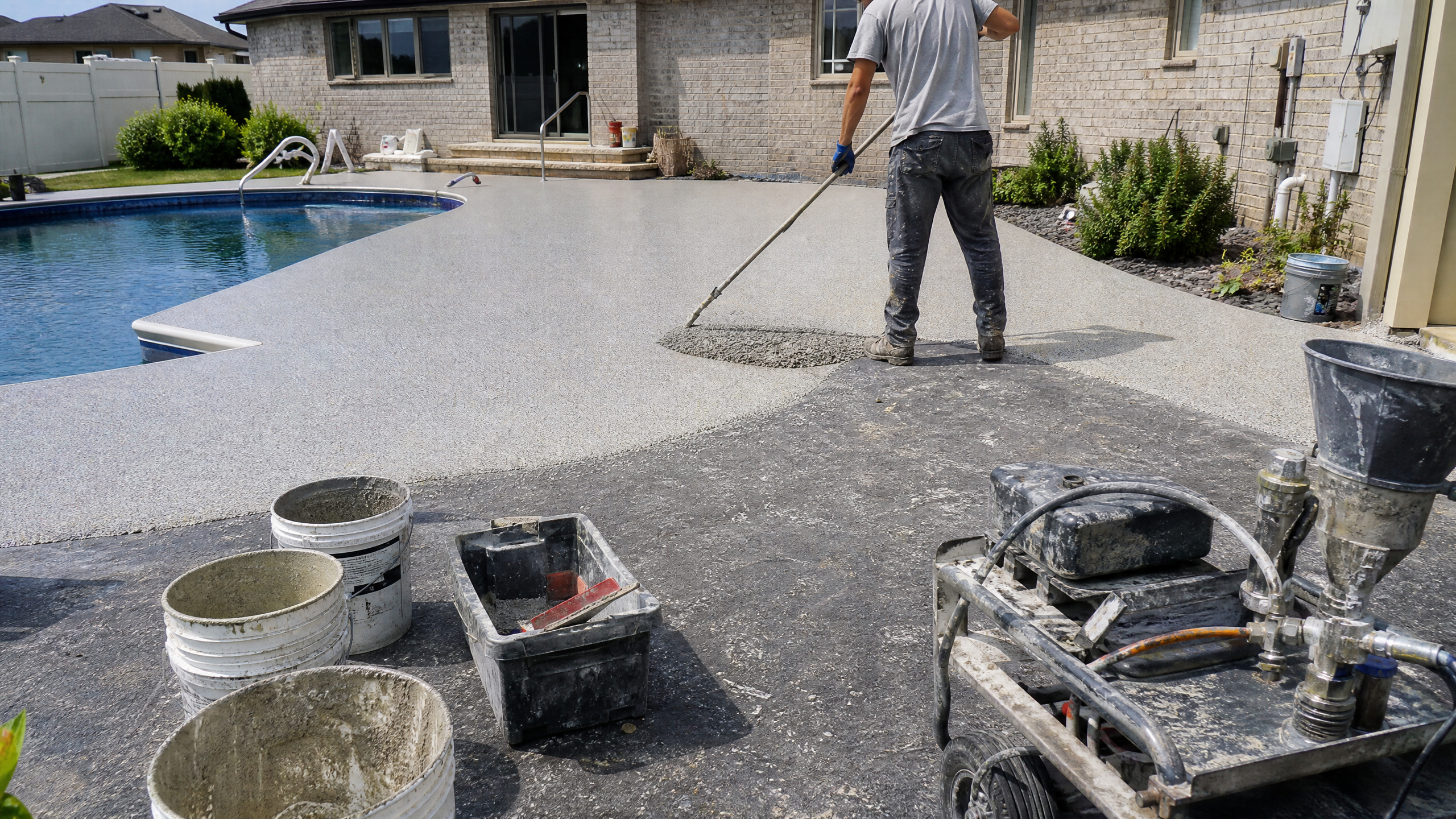 Pool Deck Coatings in progress at a American residential property — professional service in Sumter County, SC